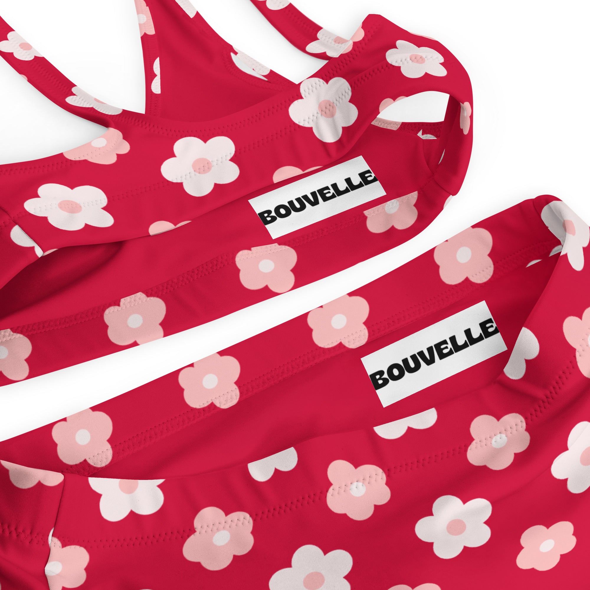 Women's Red Daisy Recycled Bikini - Removable Padding, Buttery Soft Quick-Drying UPF 50+ Fabric