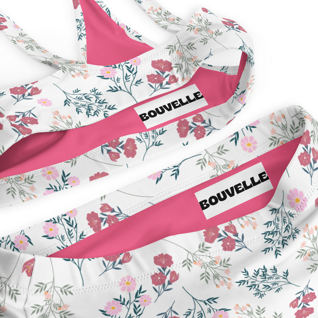 Women's White Floral Recycled Bikini - Removable Padding, Buttery Soft Quick-Drying UPF 50+ Fabric