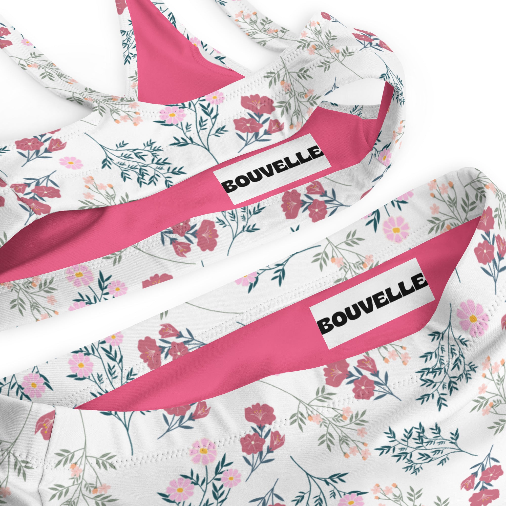 Women's White Floral Recycled Bikini - Removable Padding, Buttery Soft Quick-Drying UPF 50+ Fabric