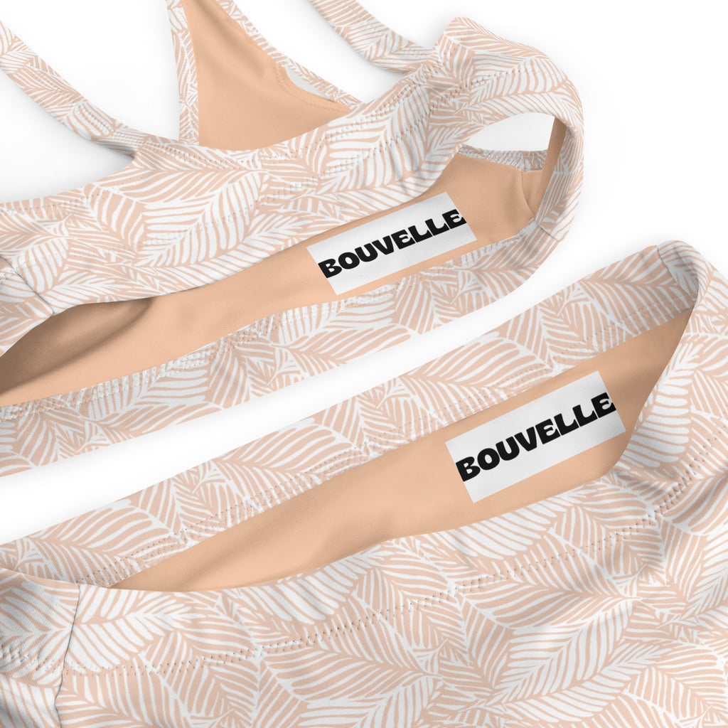 Women's Beige Palm Leaf Recycled Bikini - Removable Padding, Buttery Soft Quick-Drying UPF 50+ Fabric