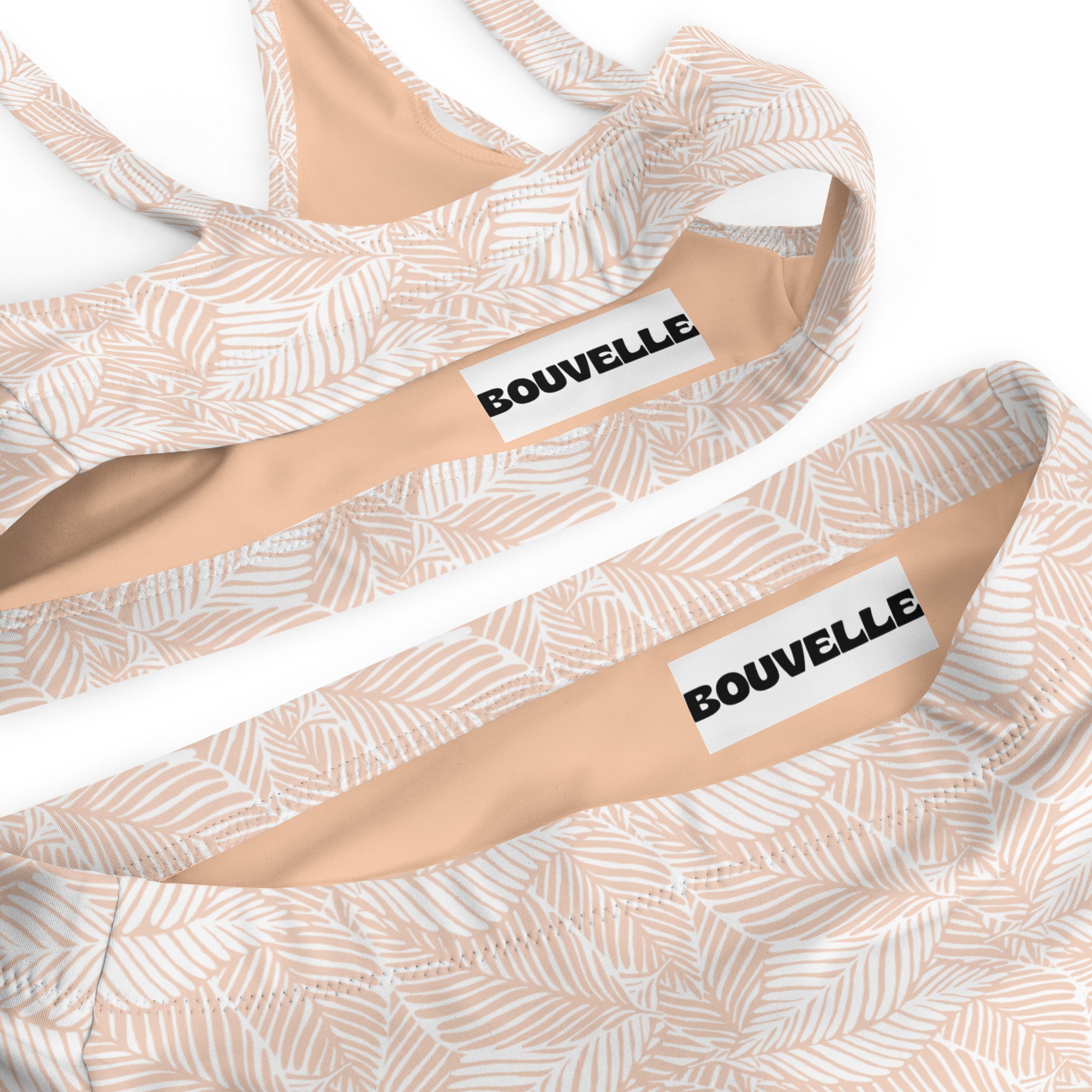 Women's Beige Palm Leaf Recycled Bikini - Removable Padding, Buttery Soft Quick-Drying UPF 50+ Fabric