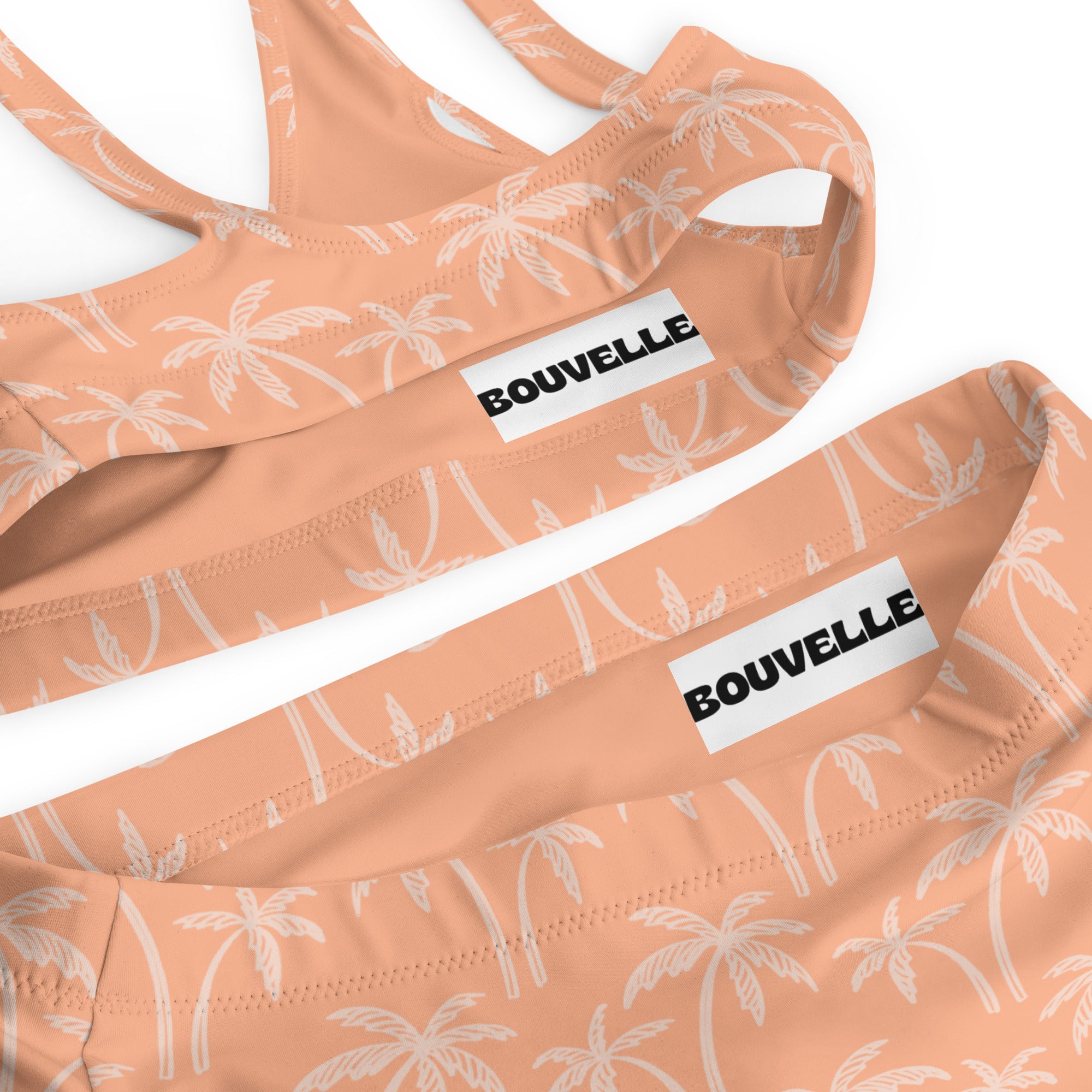 Women's Peach Palm Tree Recycled Bikini - Removable Padding, Buttery Soft Quick-Drying UPF 50+ Fabric
