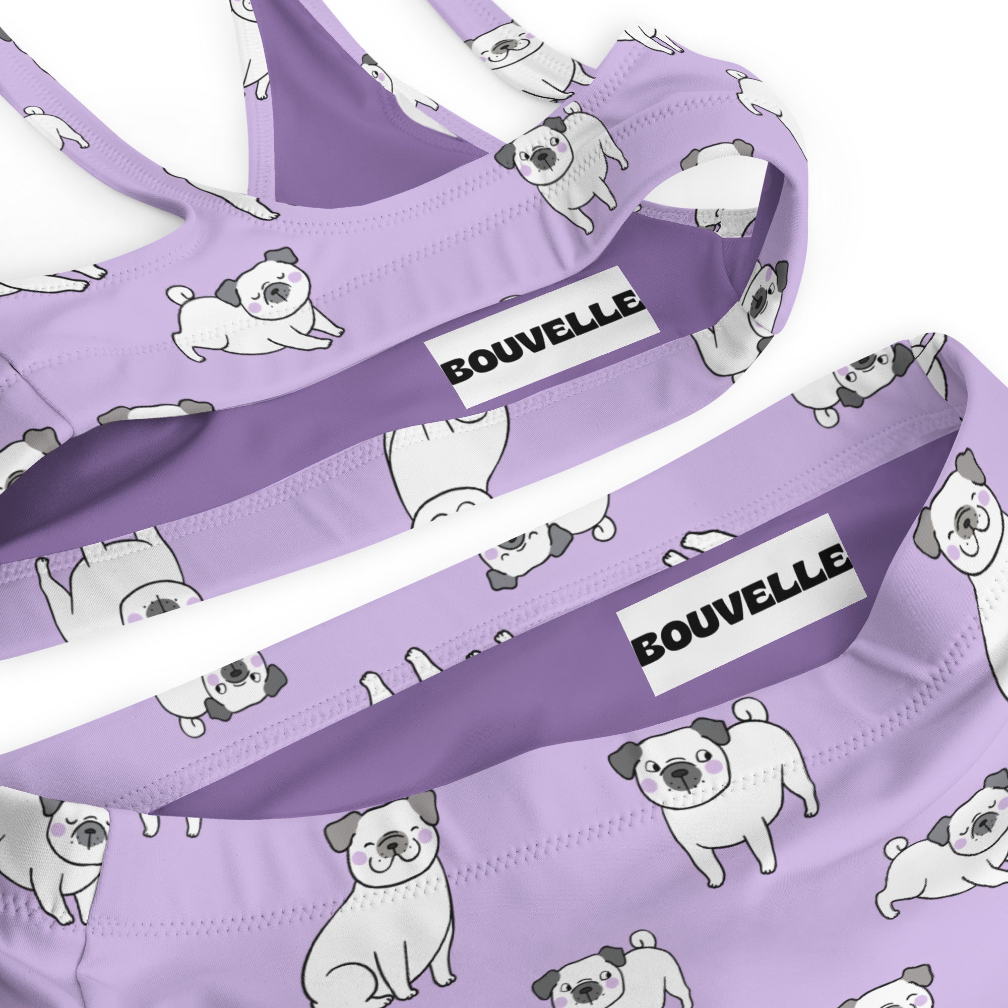Women's Purple Pug Recycled Bikini - Removable Padding, Buttery Soft Quick-Drying UPF 50+ Fabric