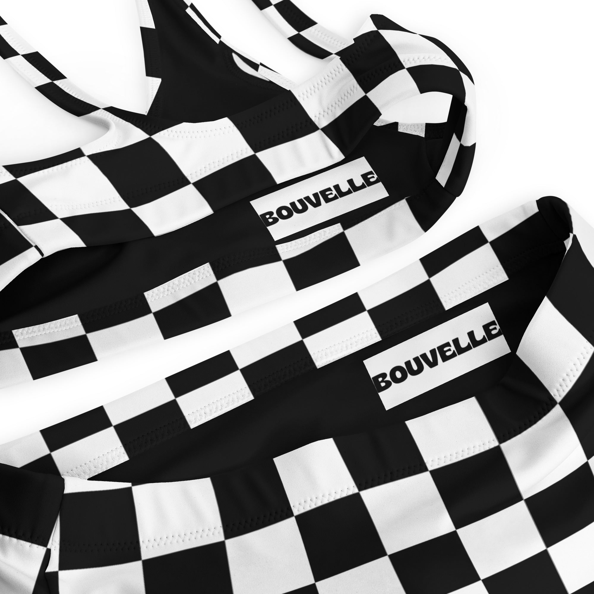 Women's Black Checkered Recycled Bikini - Removable Padding, Buttery Soft Quick-Drying UPF 50+ Fabric
