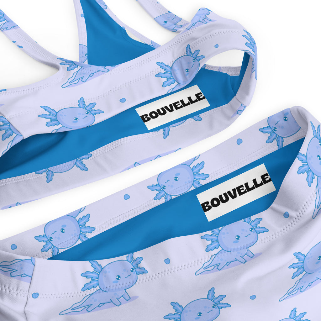 Women's Blue Axolotl Recycled Bikini - Removable Padding, Buttery Soft Quick-Drying UPF 50+ Fabric