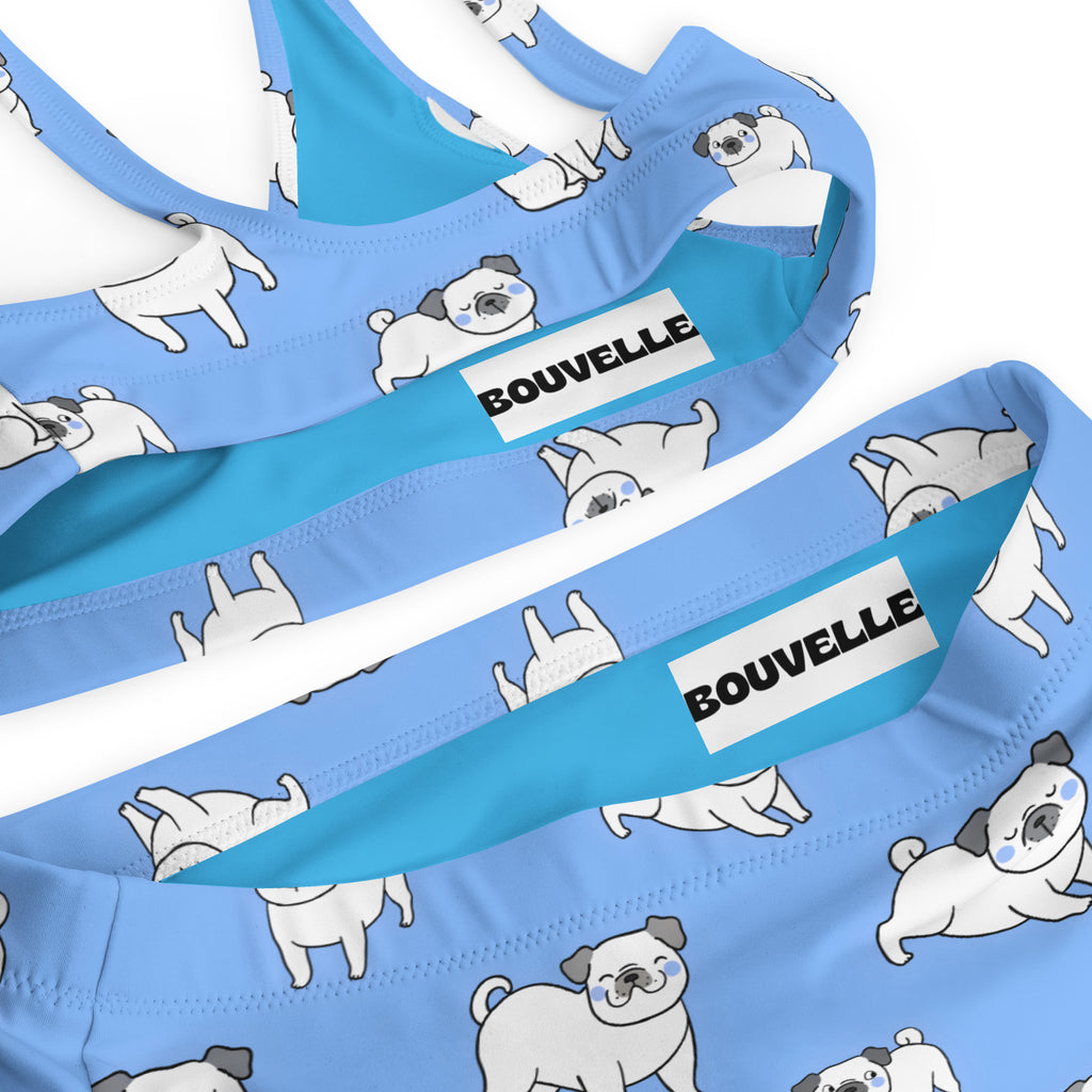 Women's Blue Pug Recycled Bikini - Removable Padding, Buttery Soft Quick-Drying UPF 50+ Fabric
