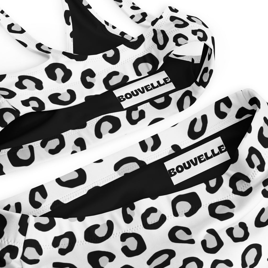 Women's White Leopard Recycled Bikini - Removable Padding, Buttery Soft Quick-Drying UPF 50+ Fabric