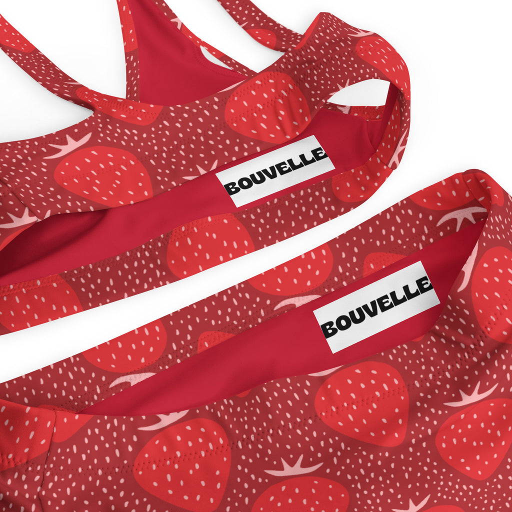 Women's Strawberry Print Recycled Bikini - Removable Padding, Buttery Soft Quick-Drying UPF 50+ Fabric
