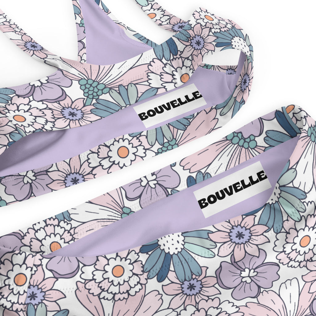 Women's Pastel Purple Floral Recycled Bikini - Removable Padding, Buttery Soft Quick-Drying UPF 50+ Fabric