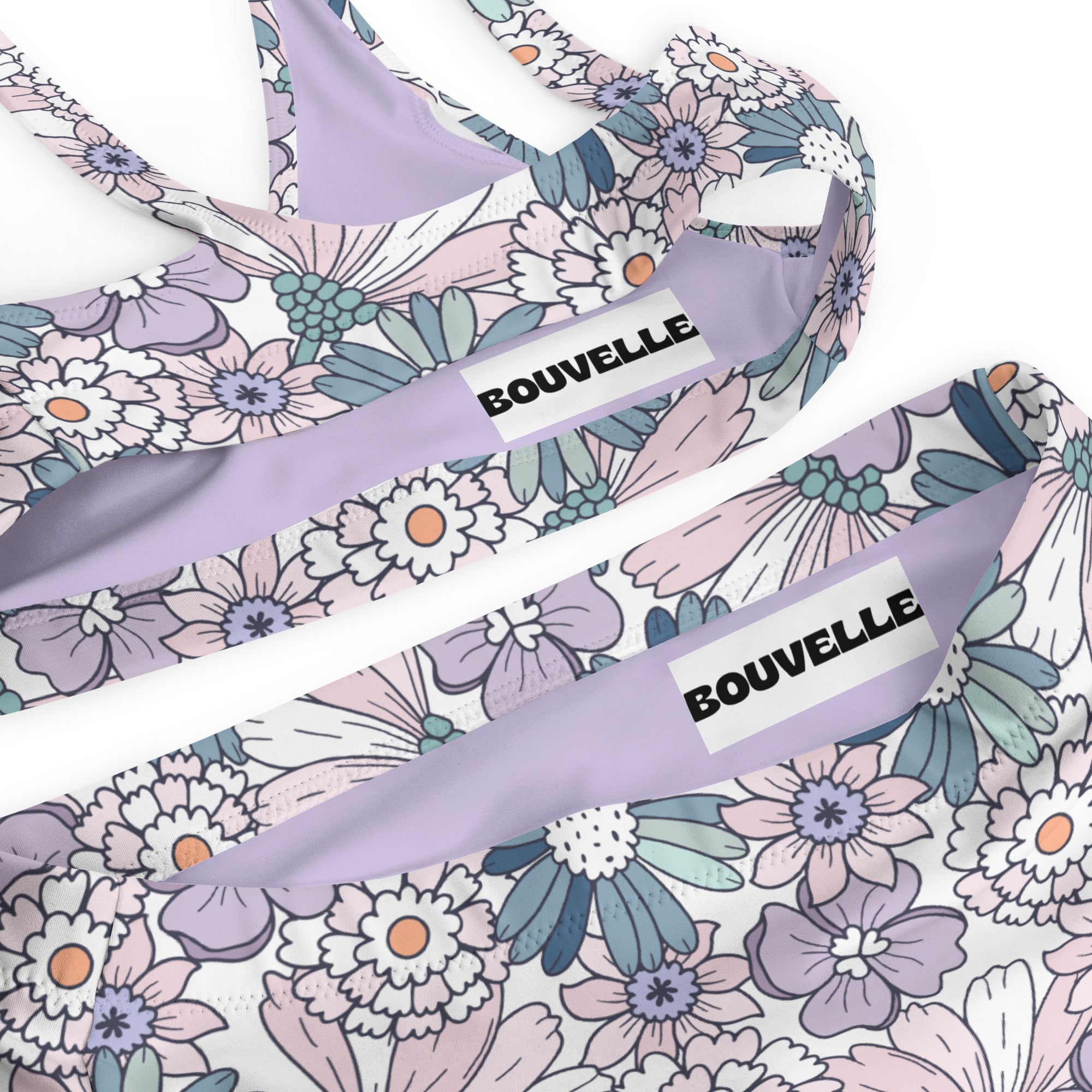 Women's Pastel Purple Floral Recycled Bikini - Removable Padding, Buttery Soft Quick-Drying UPF 50+ Fabric