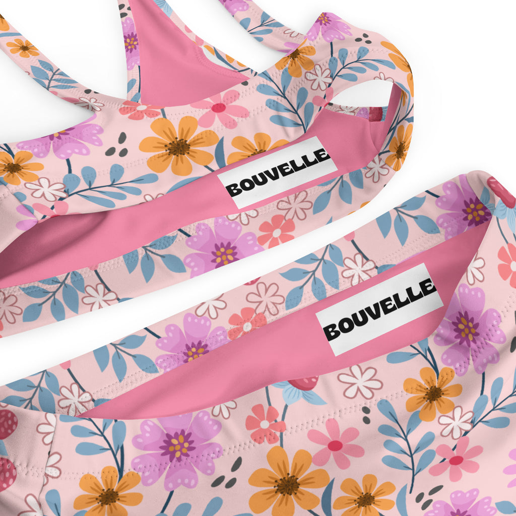 Women's Pink Floral Recycled Bikini - Removable Padding, Buttery Soft Quick-Drying UPF 50+ Fabric