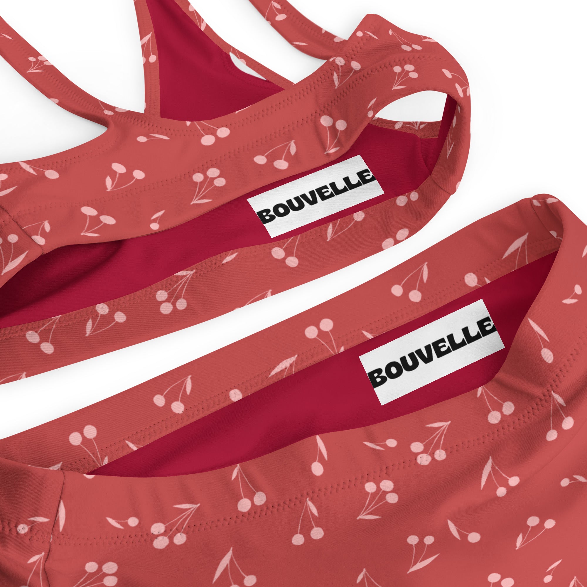 Women's Red Cherry Recycled Bikini - Removable Padding, Buttery Soft Quick-Drying UPF 50+ Fabric