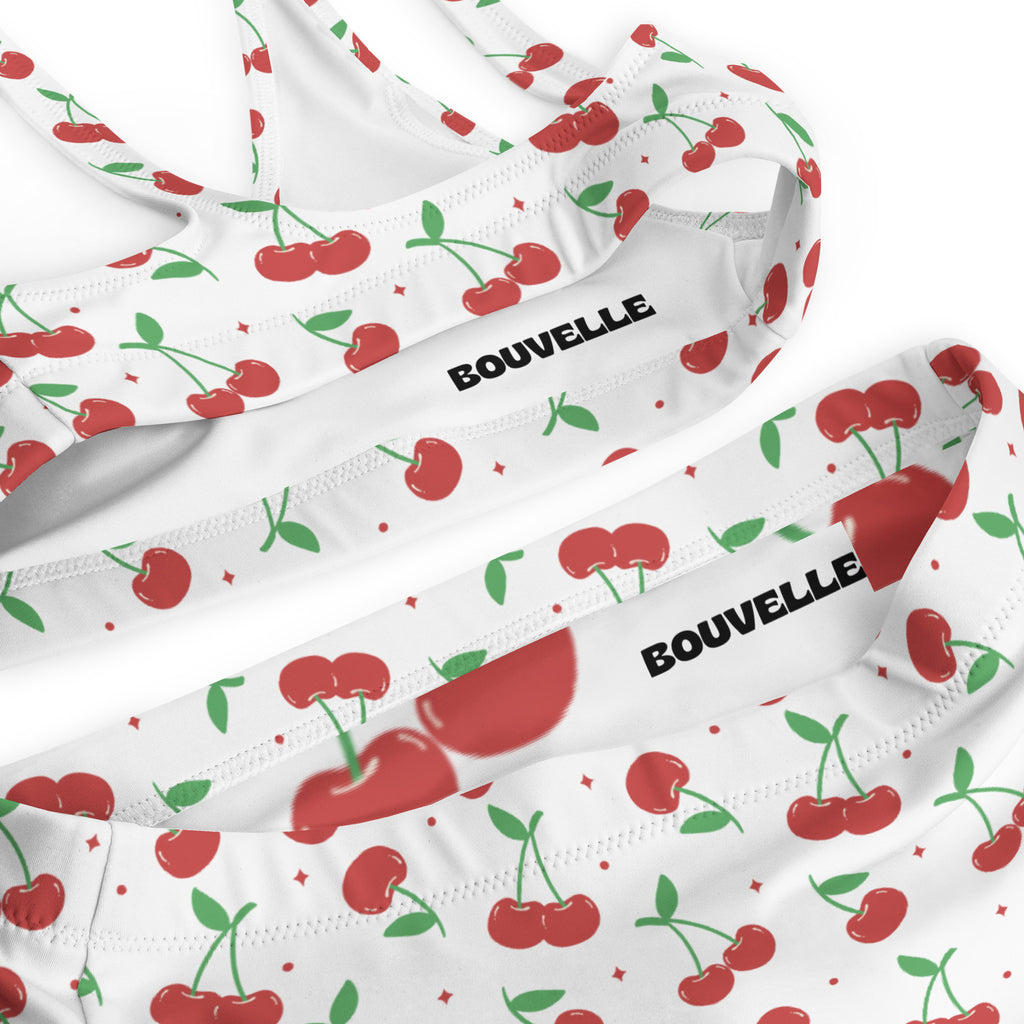 Women's Cherry Print Recycled Bikini - Removable Padding, Buttery Soft Quick-Drying UPF 50+ Fabric