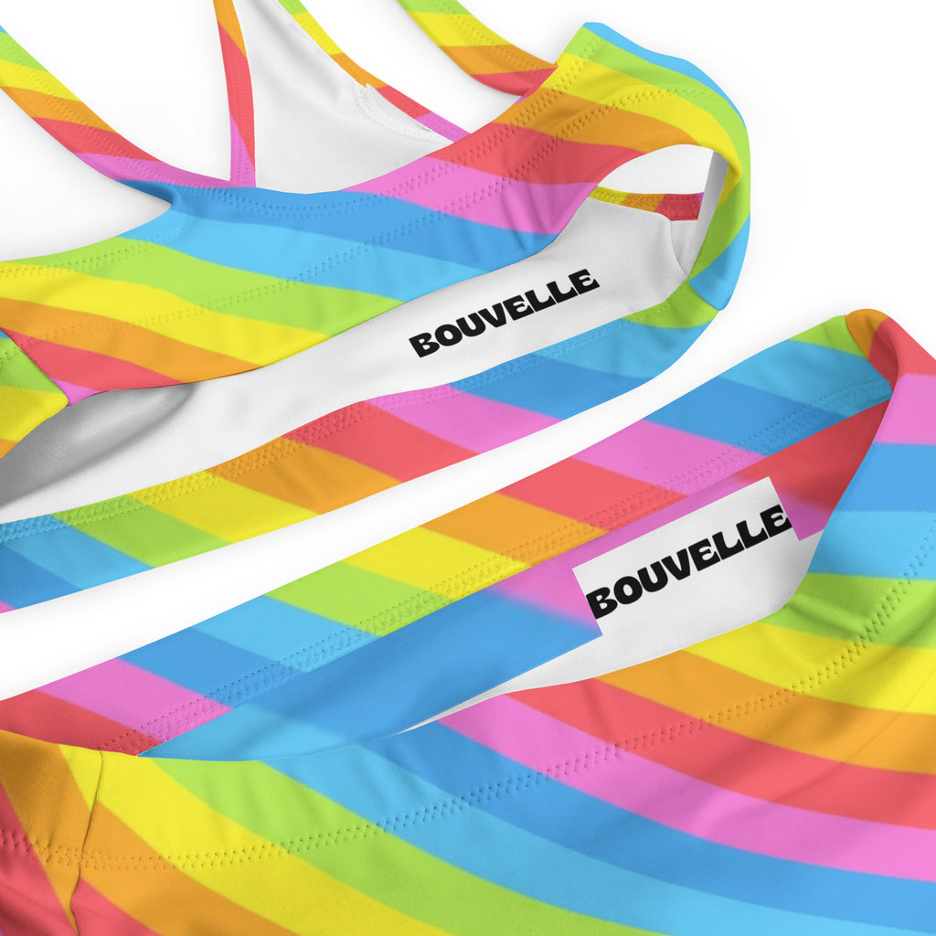 Women's Rainbow Stripe Recycled Bikini - Removable Padding, Buttery Soft Quick-Drying UPF 50+ Fabric