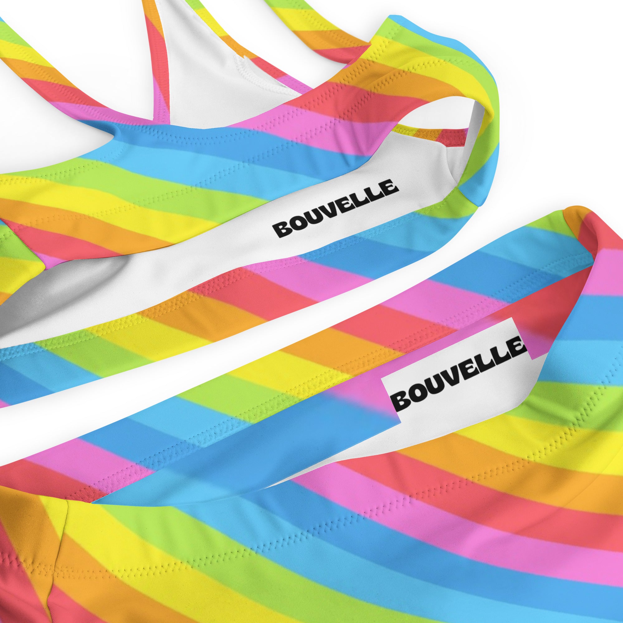 Women's Rainbow Stripe Recycled Bikini - Removable Padding, Buttery Soft Quick-Drying UPF 50+ Fabric