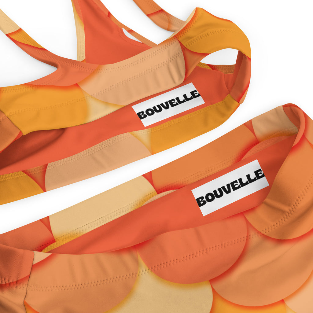 Women's Orange Mermaid Recycled Bikini - Removable Padding, Buttery Soft Quick-Drying UPF 50+ Fabric