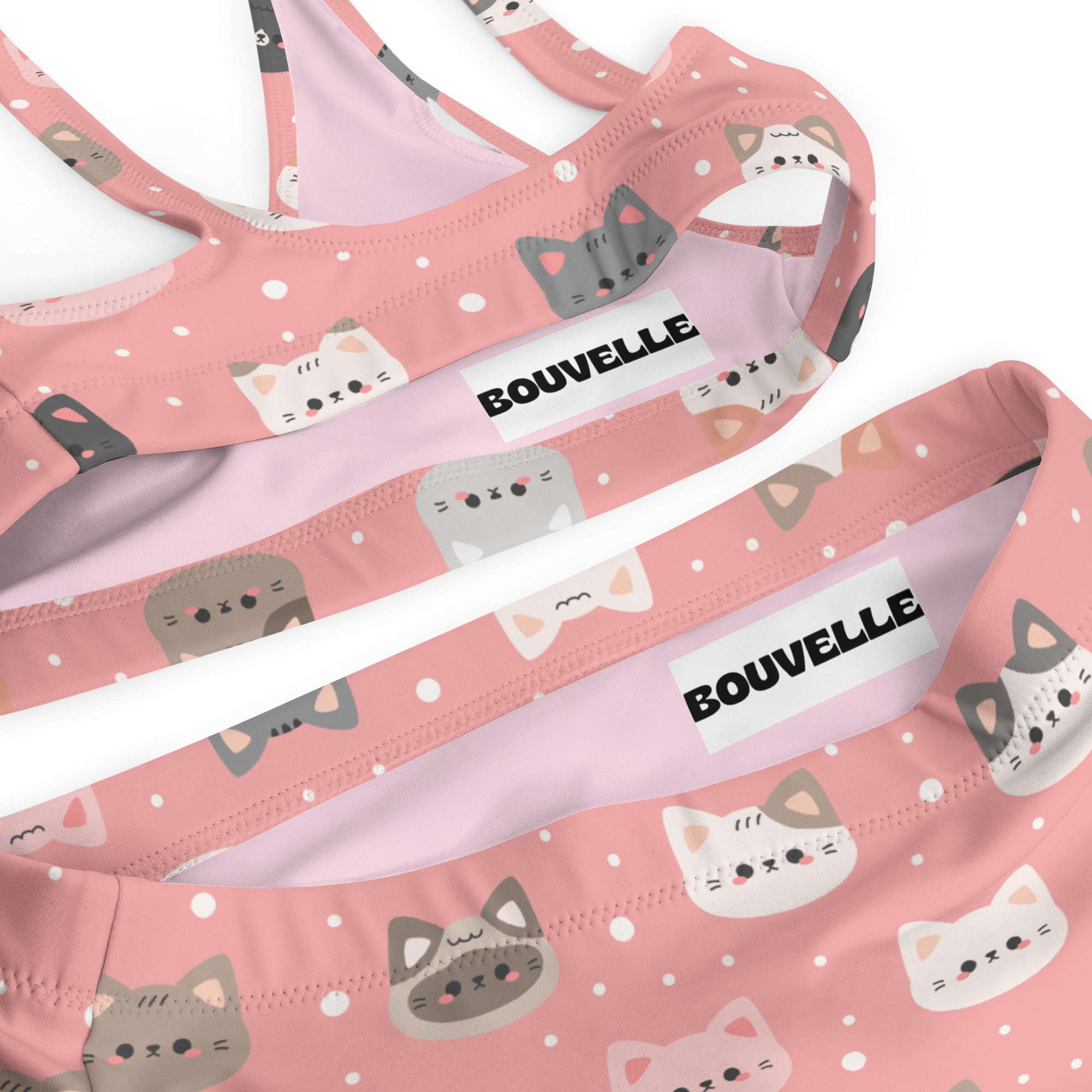 Women's Pink Cat Recycled Bikini - Removable Padding, Buttery Soft Quick-Drying UPF 50+ Fabric