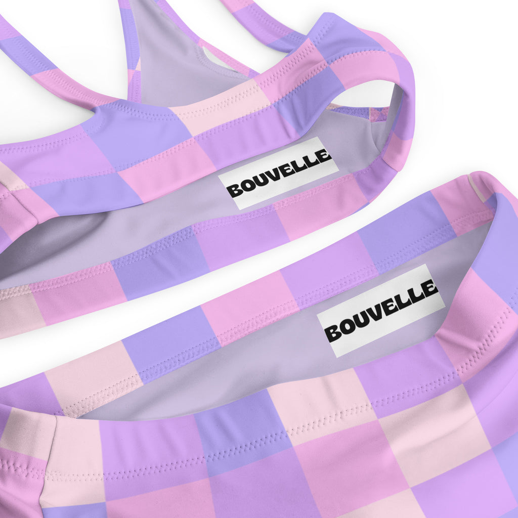 Women's Purple Gingham Recycled Bikini - Removable Padding, Buttery Soft Quick-Drying UPF 50+ Fabric