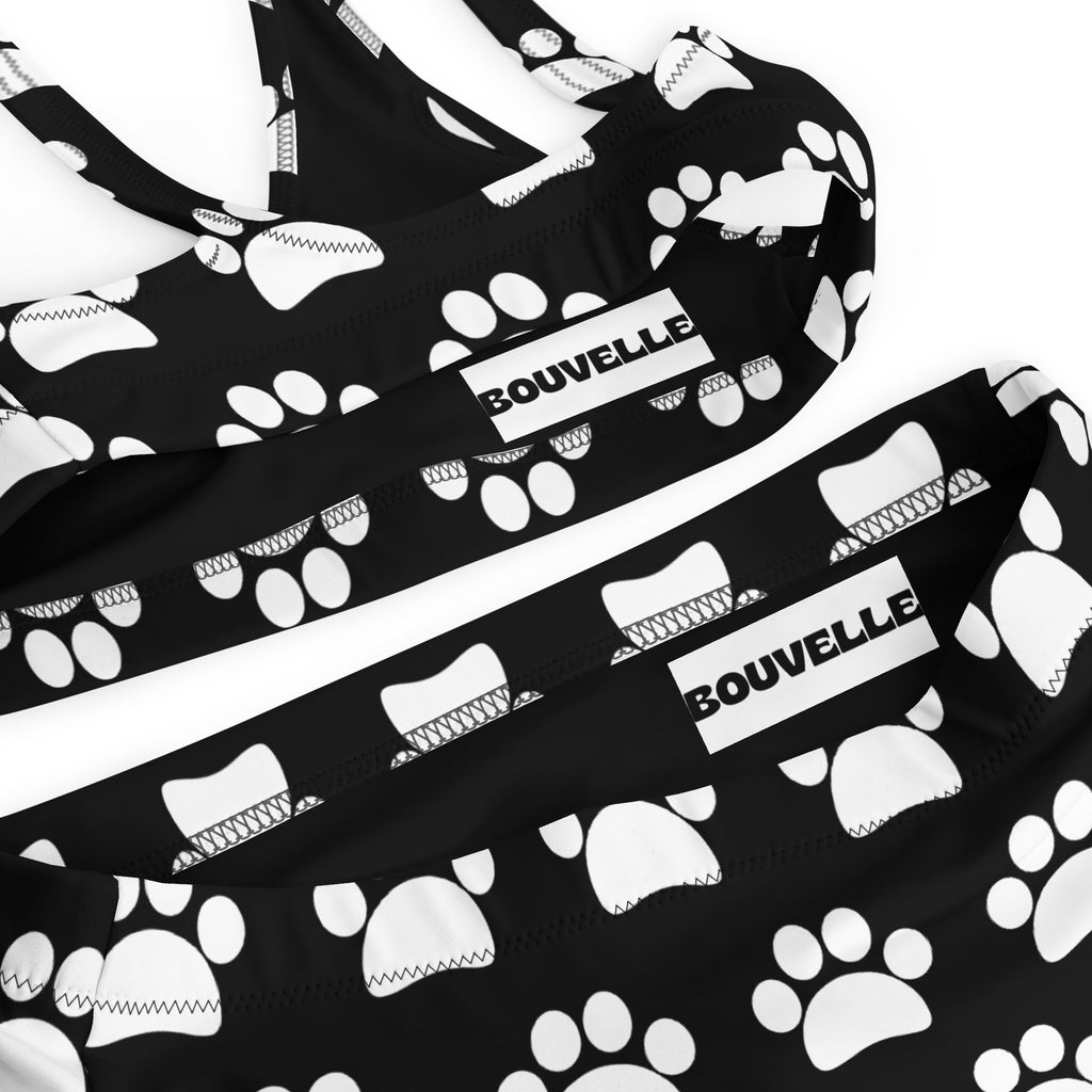 Women's Black Paw Print Recycled Bikini - Removable Padding, Buttery Soft Quick-Drying UPF 50+ Fabric