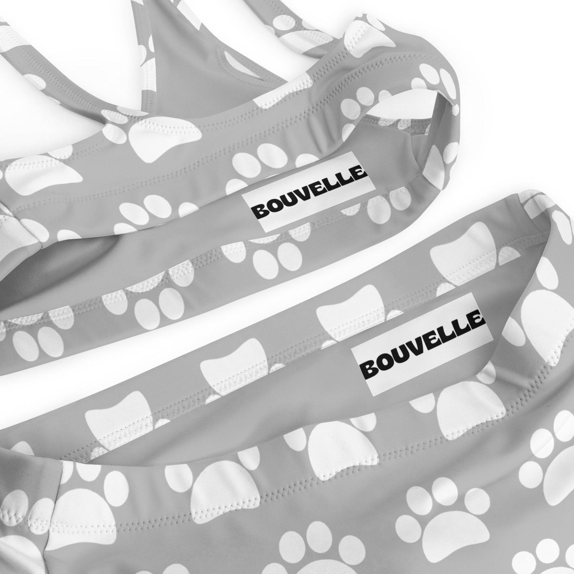 Women's Gray Paw Print Recycled Bikini - Removable Padding, Buttery Soft Quick-Drying UPF 50+ Fabric