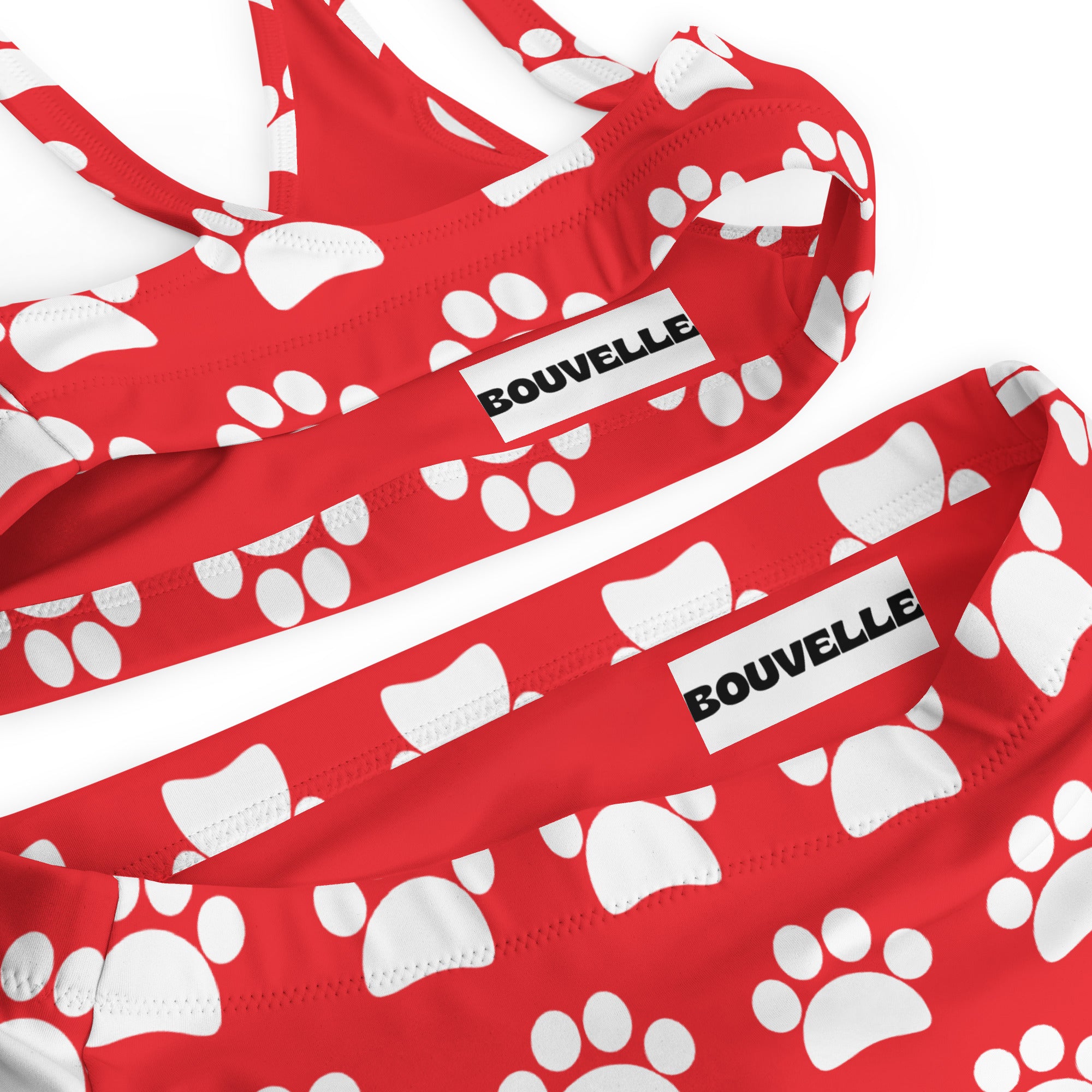 Women's Red Paw Print Recycled Bikini - Removable Padding, Buttery Soft Quick-Drying UPF 50+ Fabric