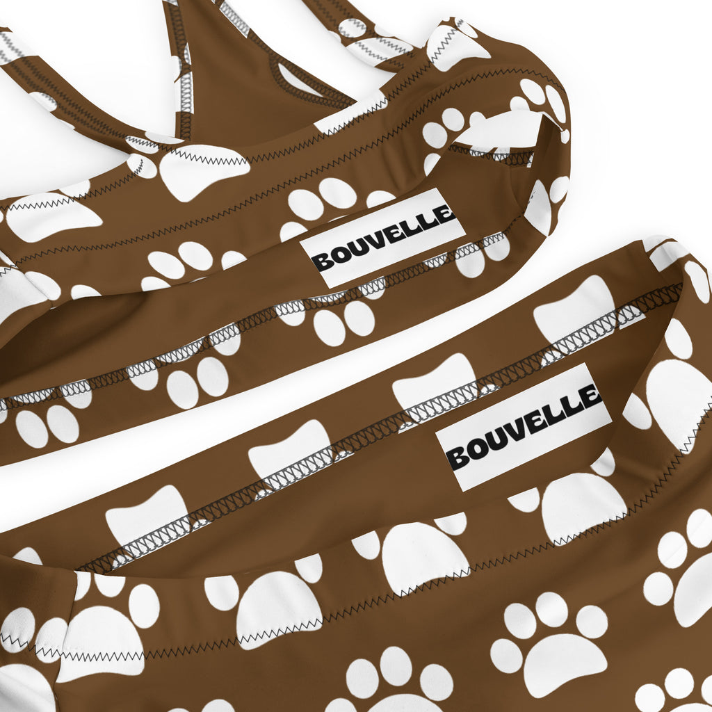 Women's Brown Paw Print Recycled Bikini - Removable Padding, Buttery Soft Quick-Drying UPF 50+ Fabric