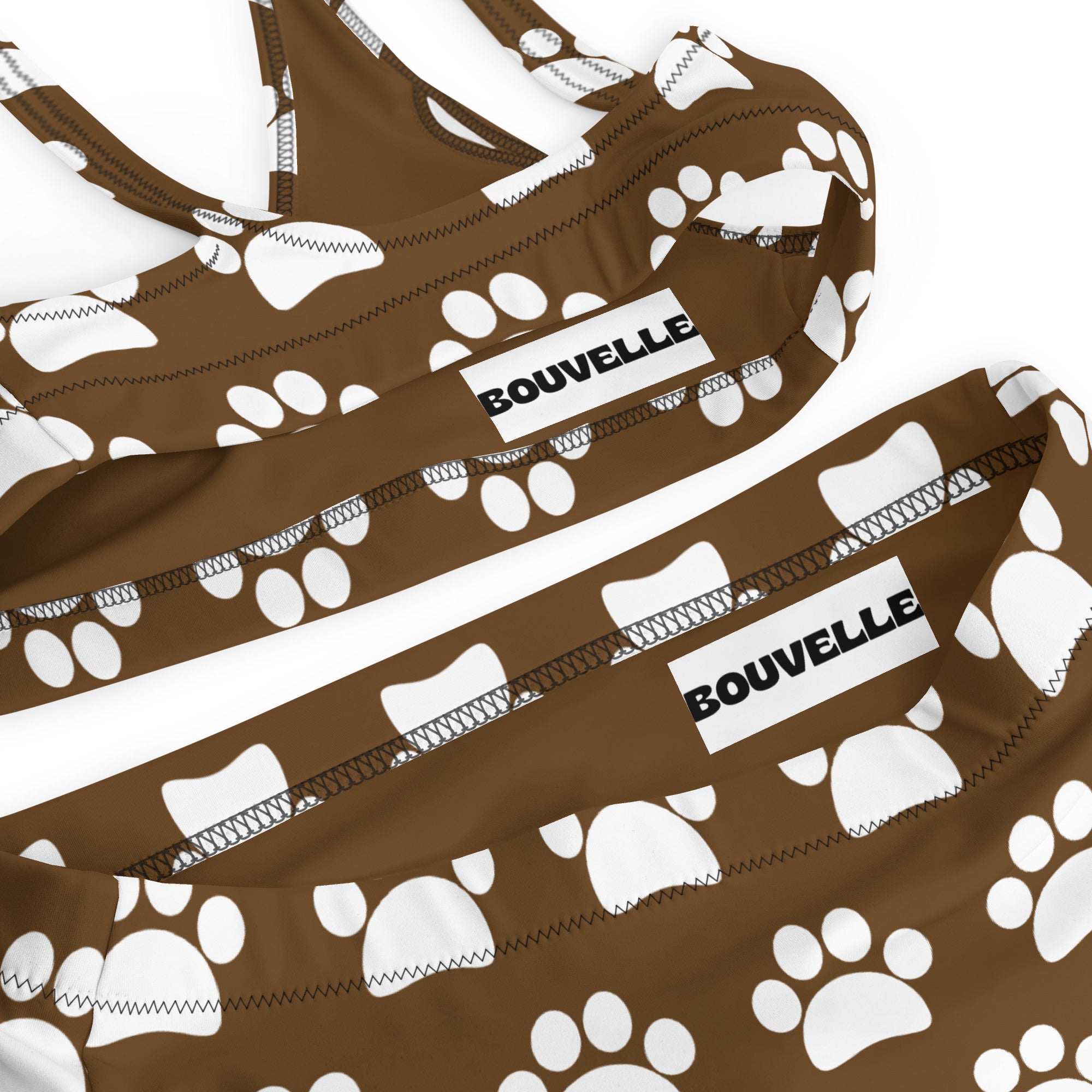 Women's Brown Paw Print Recycled Bikini - Removable Padding, Buttery Soft Quick-Drying UPF 50+ Fabric