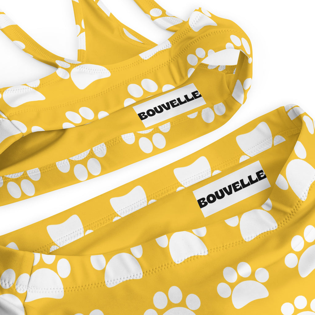 Women's Yellow Paw Print Recycled Bikini - Removable Padding, Buttery Soft Quick-Drying UPF 50+ Fabric