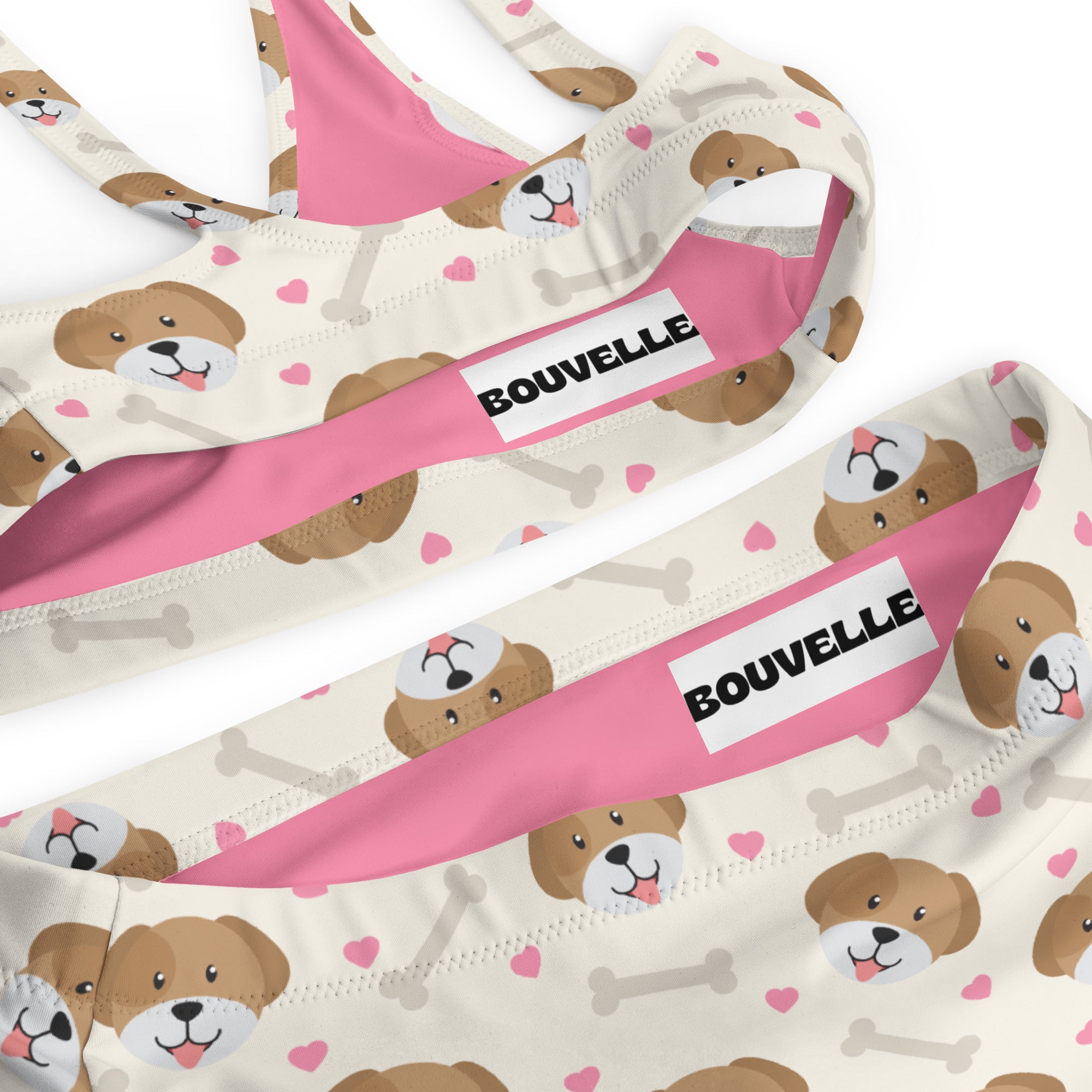 Women's Dog & Hearts Recycled Bikini - Removable Padding, Buttery Soft Quick-Drying UPF 50+ Fabric