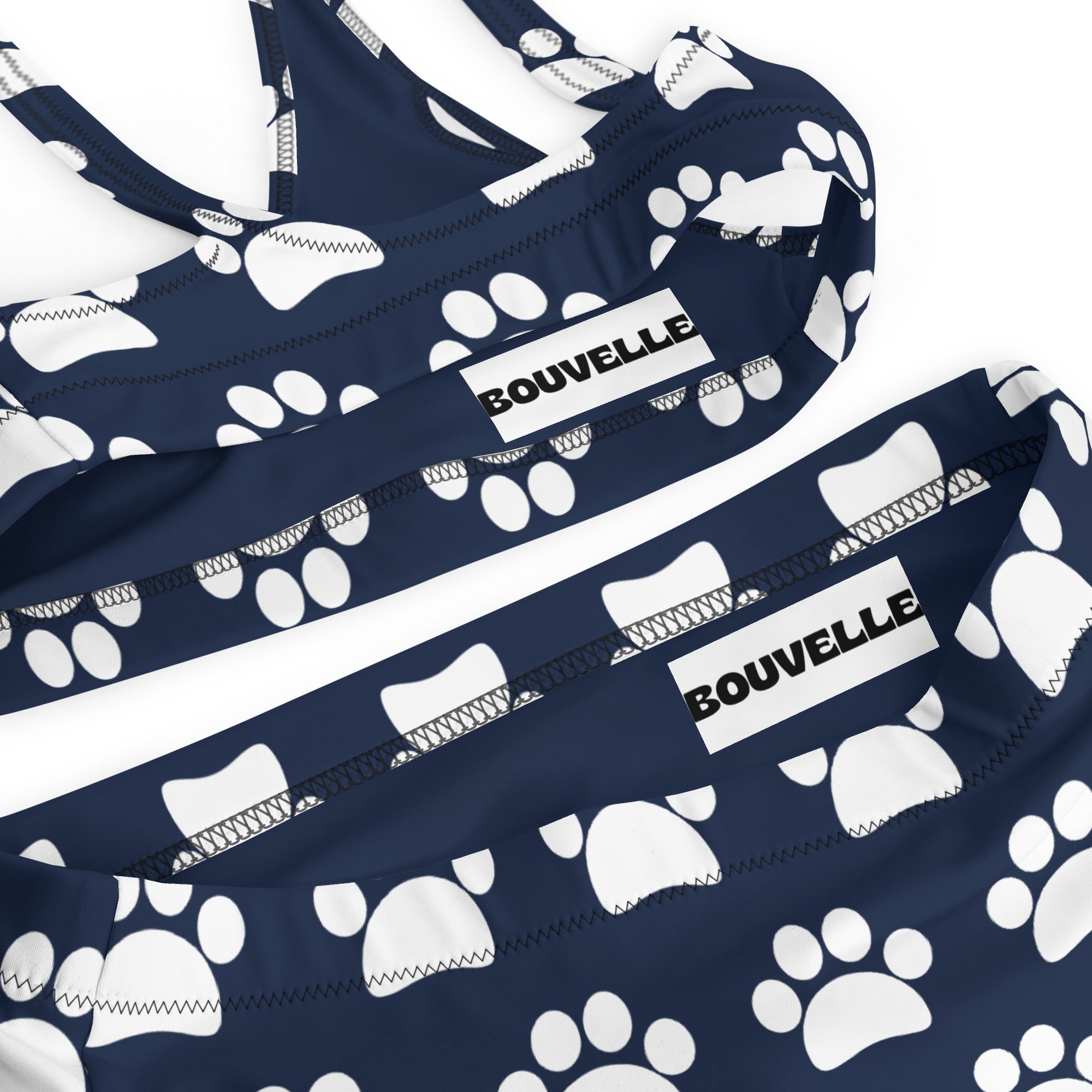 Women's Dark Navy Blue Paw Print Recycled Bikini - Removable Padding, Buttery Soft Quick-Drying UPF 50+ Fabric