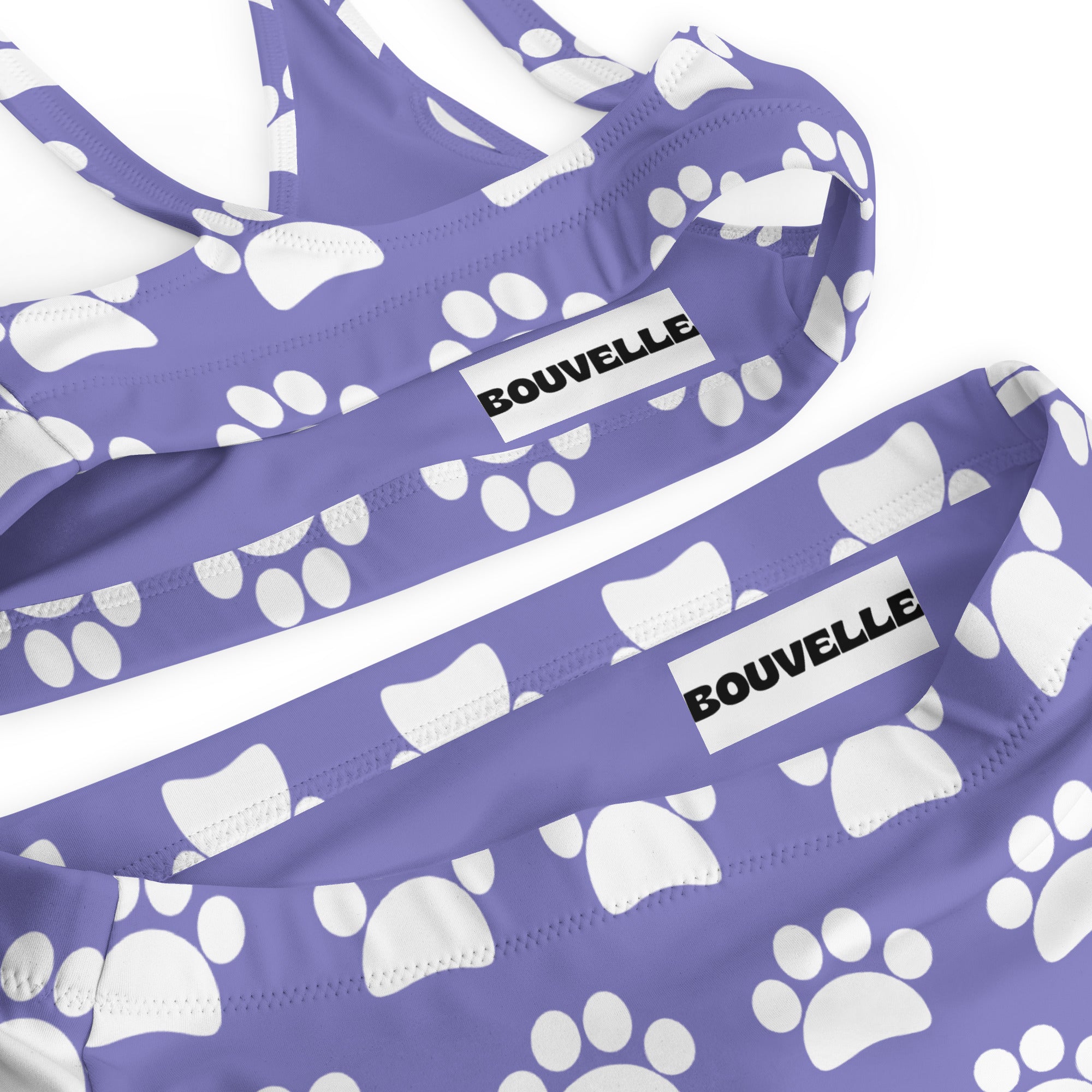 Women's Purple Paw Print Recycled Bikini - Removable Padding, Buttery Soft Quick-Drying UPF 50+ Fabric