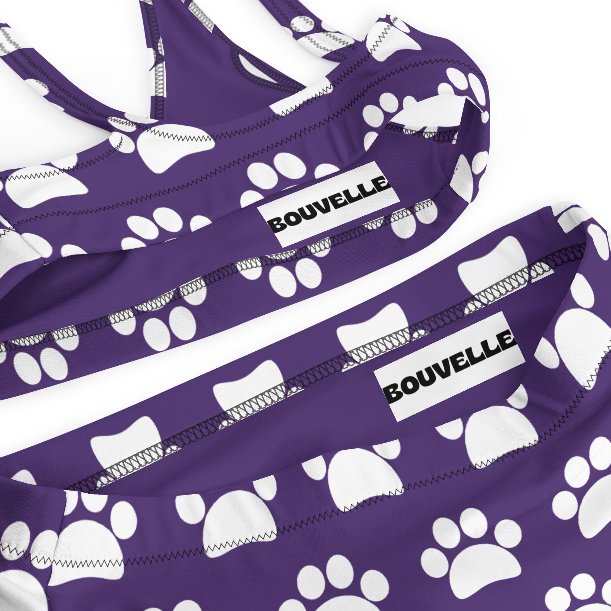 Women's Dark Purple Paw Print Recycled Bikini - Removable Padding, Buttery Soft Quick-Drying UPF 50+ Fabric