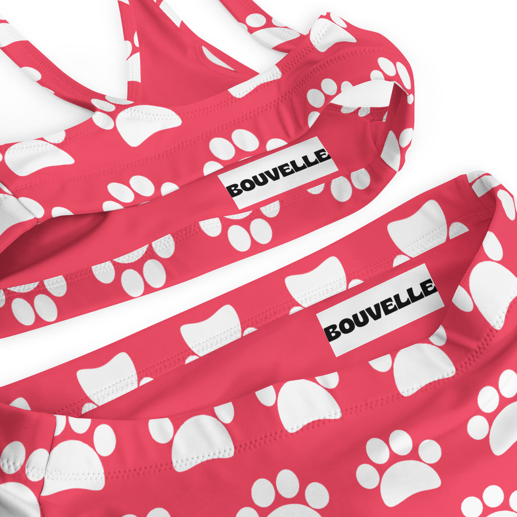 Women's Bright Pink Paw Print Print Recycled Bikini - Removable Padding, Buttery Soft Quick-Drying UPF 50+ Fabric