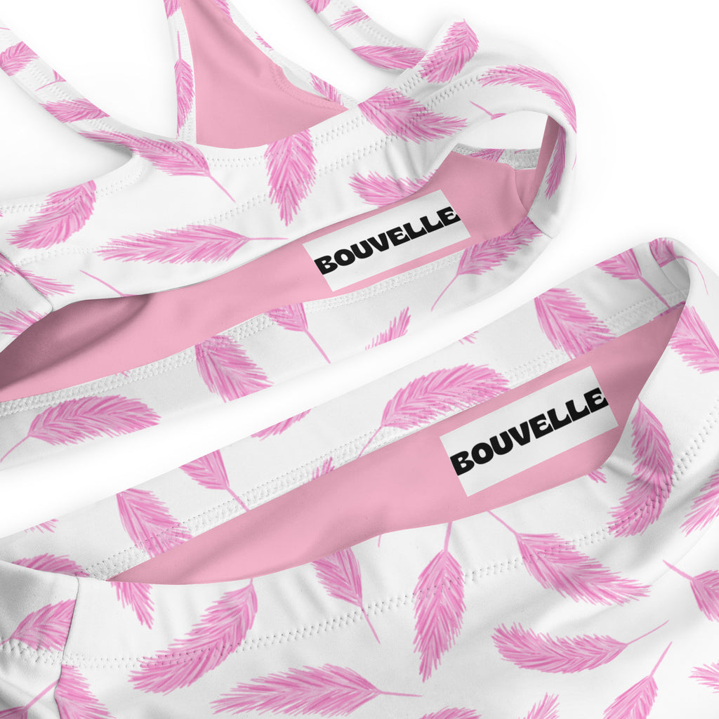 Women's Pink Feather Recycled Bikini - Removable Padding, Buttery Soft Quick-Drying UPF 50+ Fabric