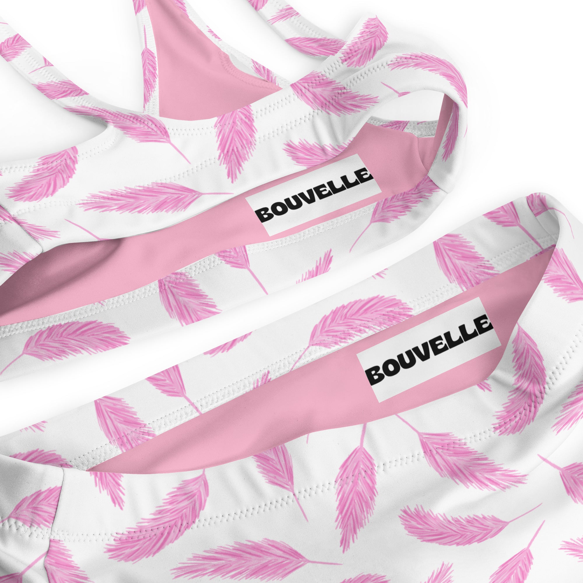 Women's Pink Feather Recycled Bikini - Removable Padding, Buttery Soft Quick-Drying UPF 50+ Fabric
