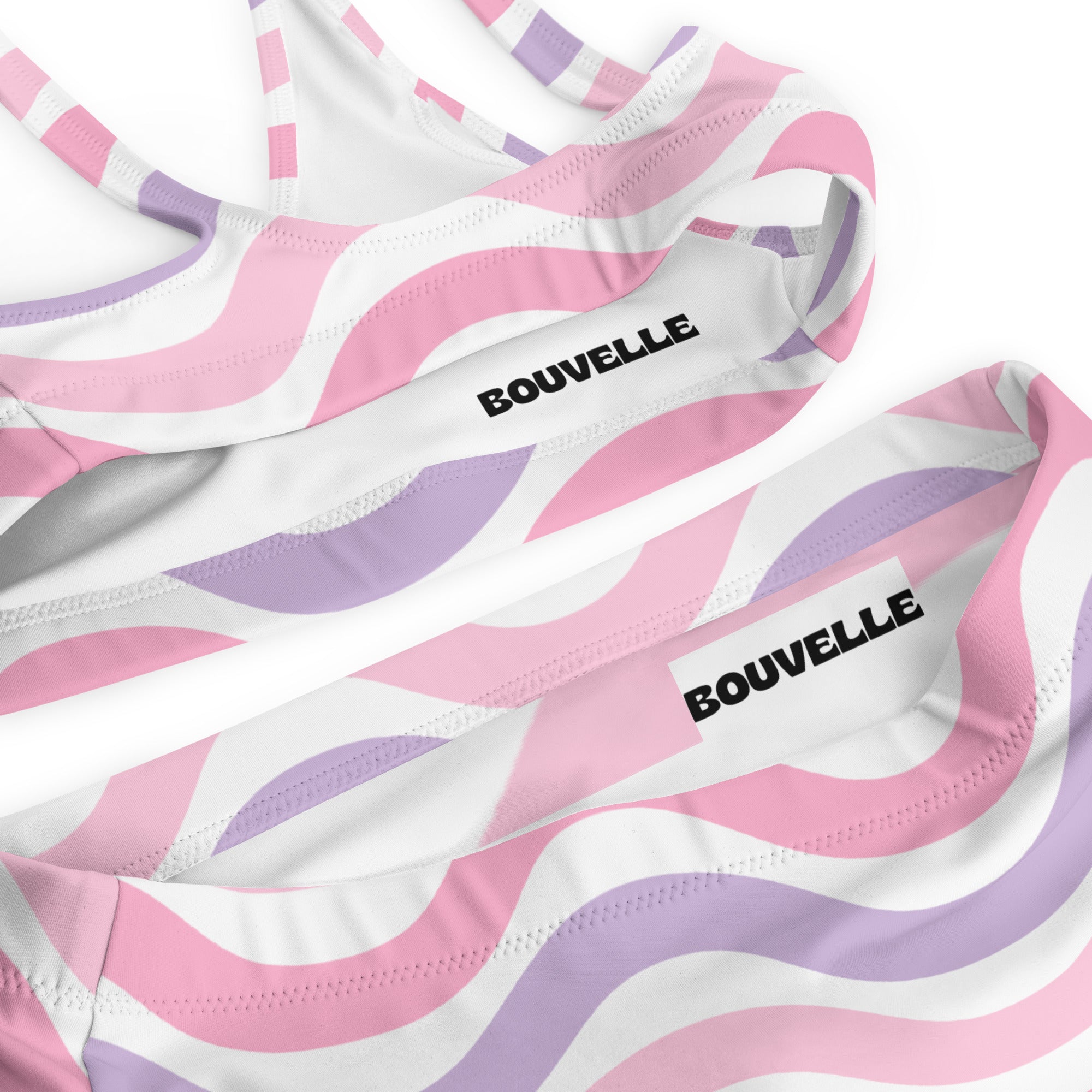 Women's Pink Purple Wavy Recycled Bikini - Removable Padding, Buttery Soft Quick-Drying UPF 50+ Fabric