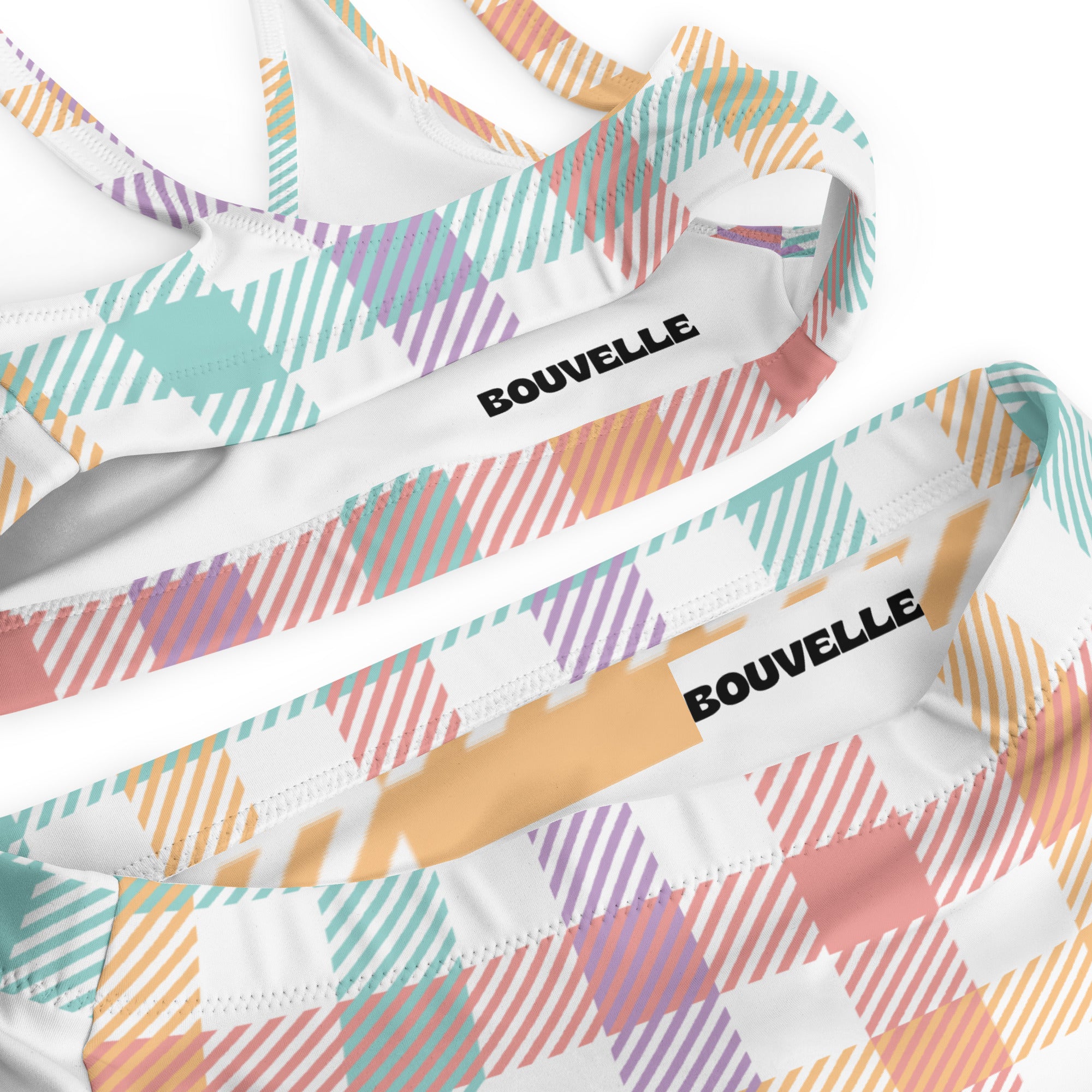 Women's Pastel Rainbow Gingham Recycled Bikini - Removable Padding, Buttery Soft Quick-Drying UPF 50+ Fabric