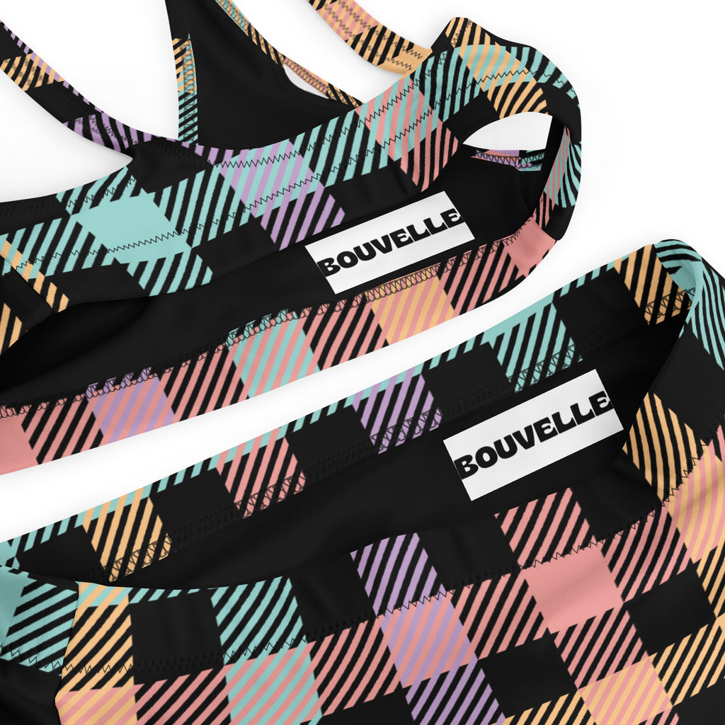 Women's Pastel Rainbow Gingham Recycled Bikini - Removable Padding, Buttery Soft Quick-Drying UPF 50+ Fabric