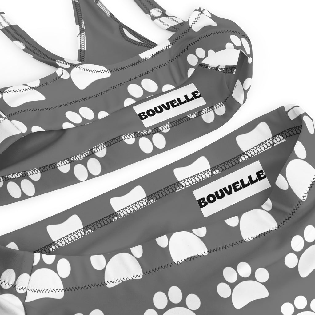 Women's Gray Paw Print Recycled Bikini - Removable Padding, Buttery Soft Quick-Drying UPF 50+ Fabric