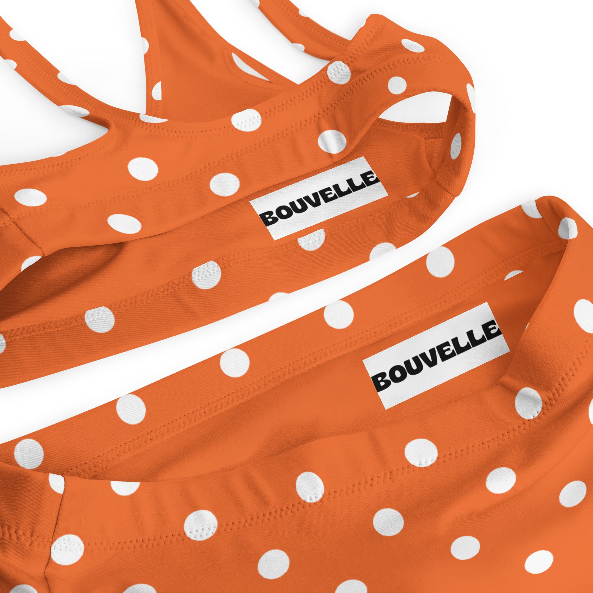 Women's Orange Polka Dot Recycled Bikini - Removable Padding, Buttery Soft Quick-Drying UPF 50+ Fabric
