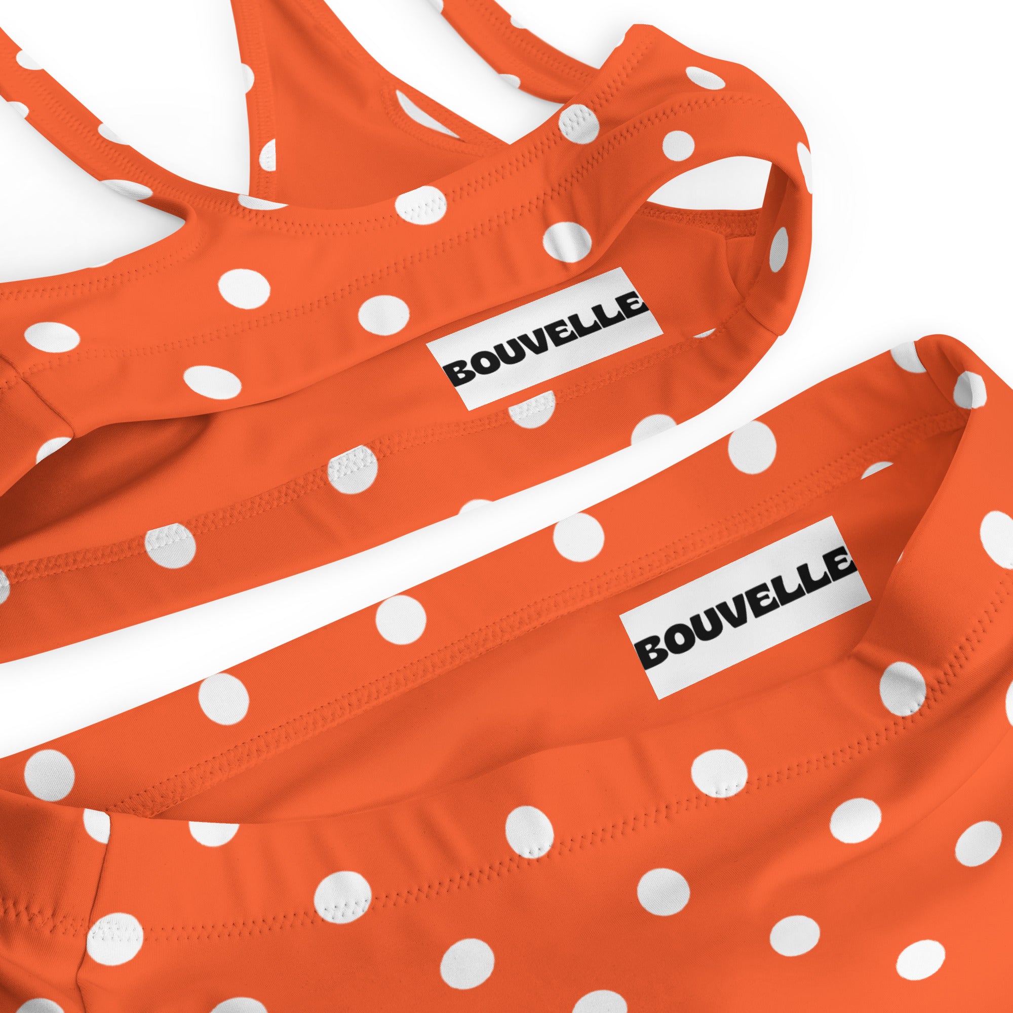 Women's Bright Orange Polka Dot Recycled Bikini - Removable Padding, Buttery Soft Quick-Drying UPF 50+ Fabric