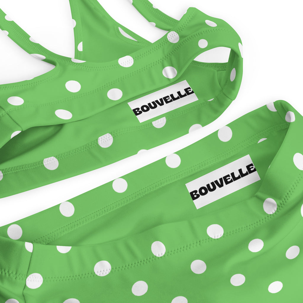 Women's Green Polka Dot Recycled Bikini - Removable Padding, Buttery Soft Quick-Drying UPF 50+ Fabric