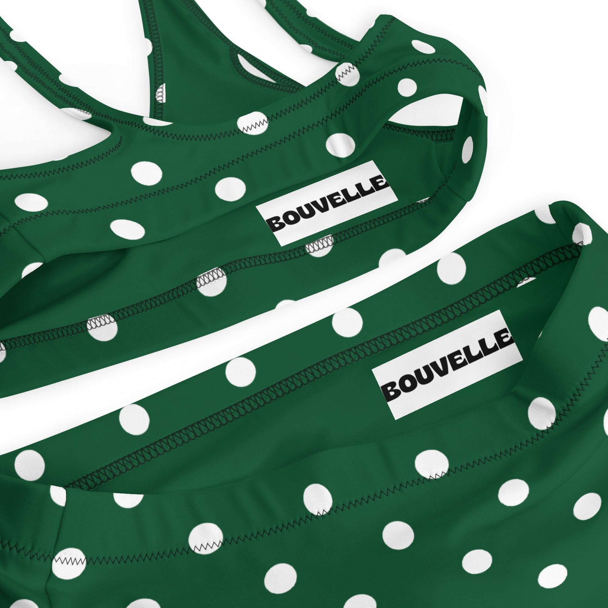 Women's Dark Forest Green Polka Dot Recycled Bikini - Removable Padding, Buttery Soft Quick-Drying UPF 50+ Fabric