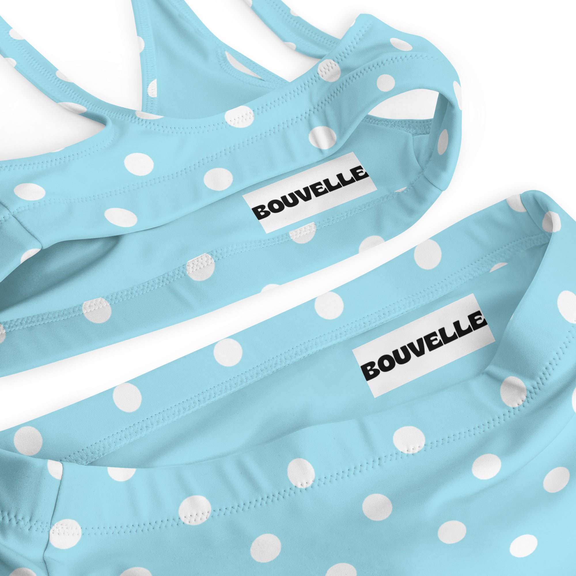 Women's Light Blue Polka Dot Recycled Bikini - Removable Padding, Buttery Soft Quick-Drying UPF 50+ Fabric