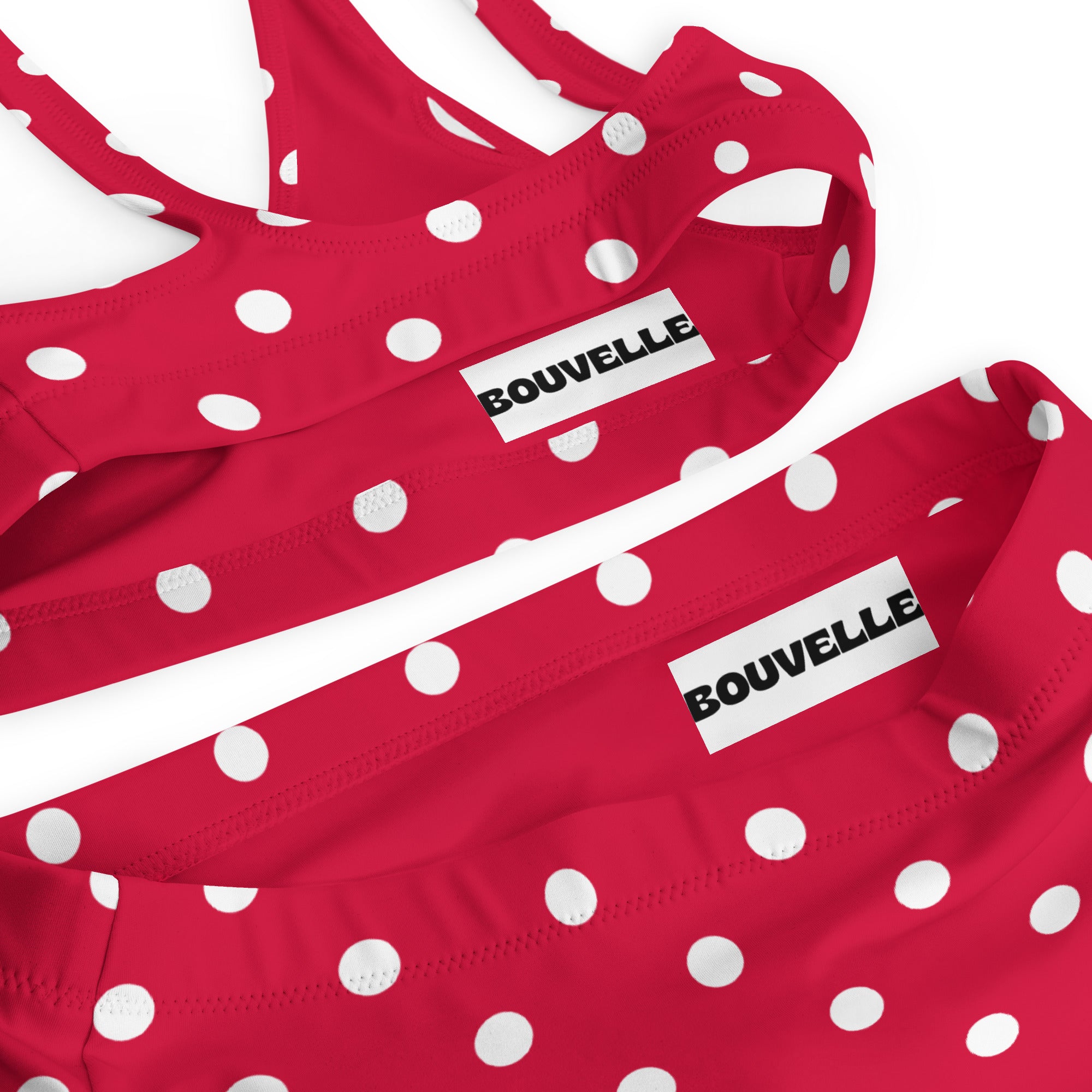 Women's Crimson Red Polka Dot Recycled Bikini - Removable Padding, Buttery Soft Quick-Drying UPF 50+ Fabric