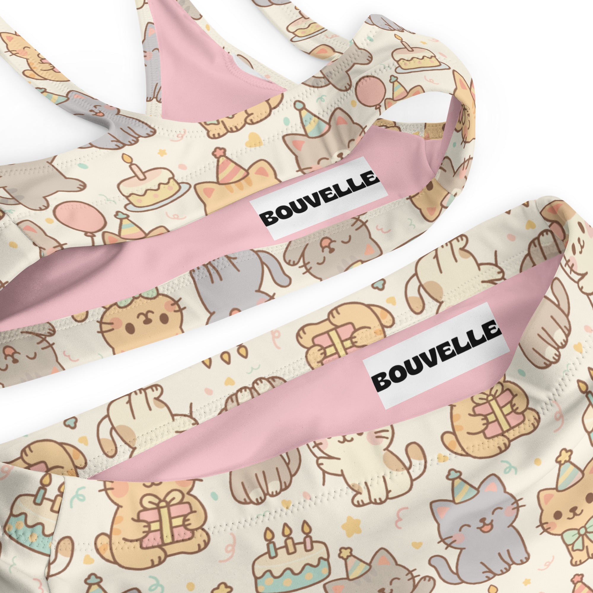 Women's Cat Birthday Recycled Bikini - Removable Padding, Buttery Soft Quick-Drying UPF 50+ Fabric