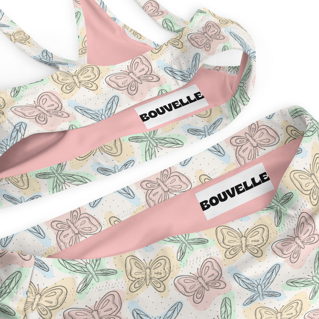 Women's Colorful Pastel Butterfly & Dragonfly Recycled Bikini - Removable Padding, Buttery Soft Quick-Drying UPF 50+ Fabric