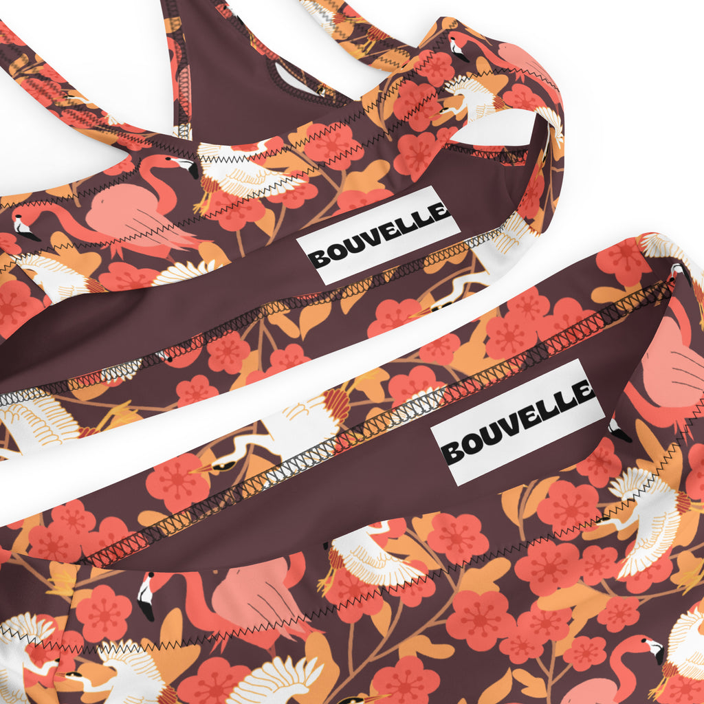 Women's Floral Flamingo Feather Recycled Bikini - Removable Padding, Buttery Soft Quick-Drying UPF 50+ Fabric