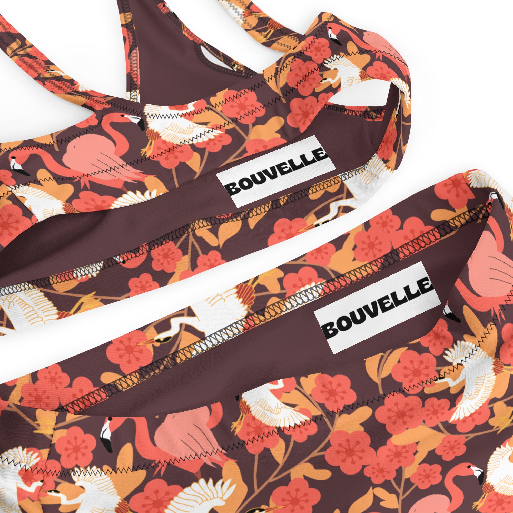 Women's Floral Flamingo Feather Recycled Bikini - Removable Padding, Buttery Soft Quick-Drying UPF 50+ Fabric