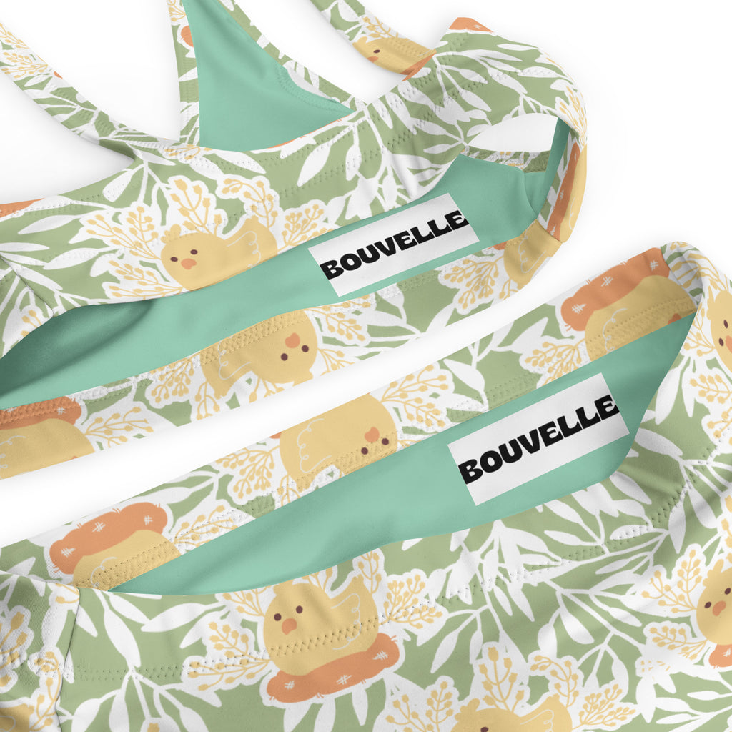 Women's Sage Green Chick Bird Recycled Bikini - Removable Padding, Buttery Soft Quick-Drying UPF 50+ Fabric